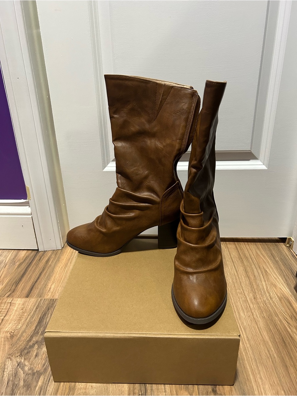 Journee Collection Brown Sequoia Ruched Heeled Boots